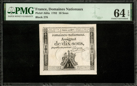 FRANCE - Assignat, 10 Sous 24 Octobre 1792 Ass.34a, P.A64a NEUF / PMG 64 EPQ