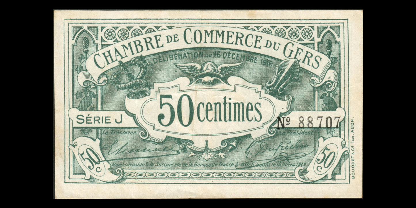 FRANCE - Chambre de Commerce Auch, Gers, 50 Centimes 1916 JP.15.09 TTB+ / VF+
