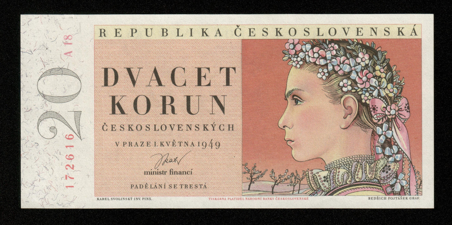 TCHÉCOSLOVAQUIE - CZECHOSLOVAKIA - 20 Korun 1949 P.70a pr.NEUF / UNC-