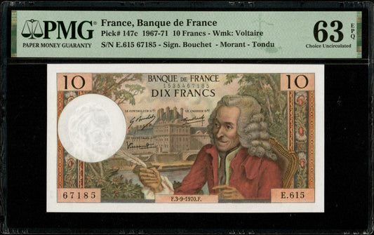 FRANCE - 10 Francs Voltaire 1970 F.62.46, P.147c NEUF / PMG 63 EPQ