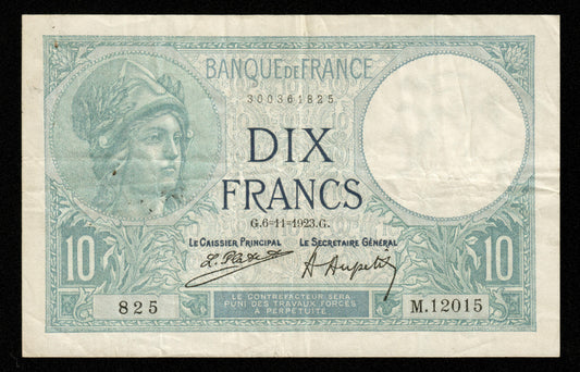 FRANCE - 10 Francs Minerve 1923 F.06.07, P.73 TTB / VF