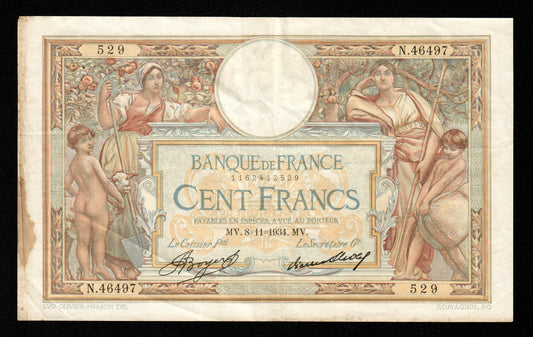 FRANCE - 100 Francs Merson Grands Cartouches 1934 F.24.13 P.78c TTB / VF