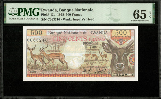 RWANDA - 500 Francs 1978 P.13a NEUF / PMG 65 EPQ