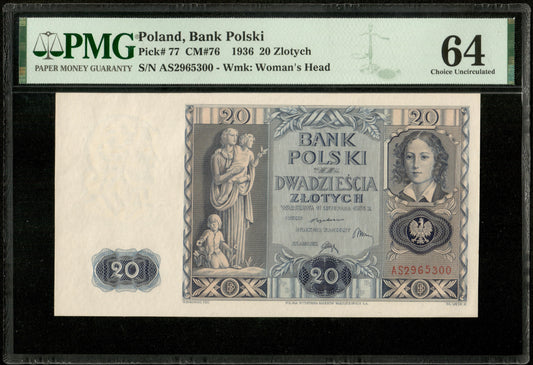 POLOGNE - POLAND - 20 Zlotych 1936 P.77 pr.NEUF / PMG 64