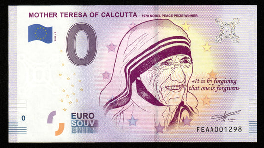 Billet Souvenir 0 Euro - Malta, MOTHER TERESA OF CALCUTTA 1979 2019-2 NEUF / UNC