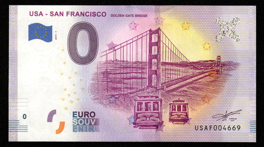 Billet Souvenir 0 Euro - USA, SAN FRANCISCO GOLDEN GATE BRIDGE 2019-1 NEUF / UNC