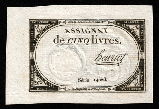 FRANCE - Assignat, 5 Livres 1793 Ass.46a, P.A76 Sign. Henriot SPL+ / AU+