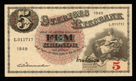 SUEDE - SWEDEN - 5 Kronor 1949 P.33af SUP+ / XF+