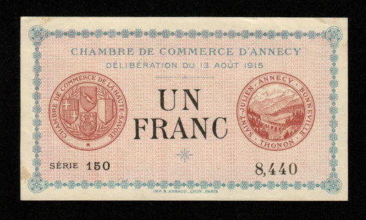FRANCE - Chambre de Commerce d'Annecy, 1 Franc 1915 JP.10.01 SUP+ / XF+