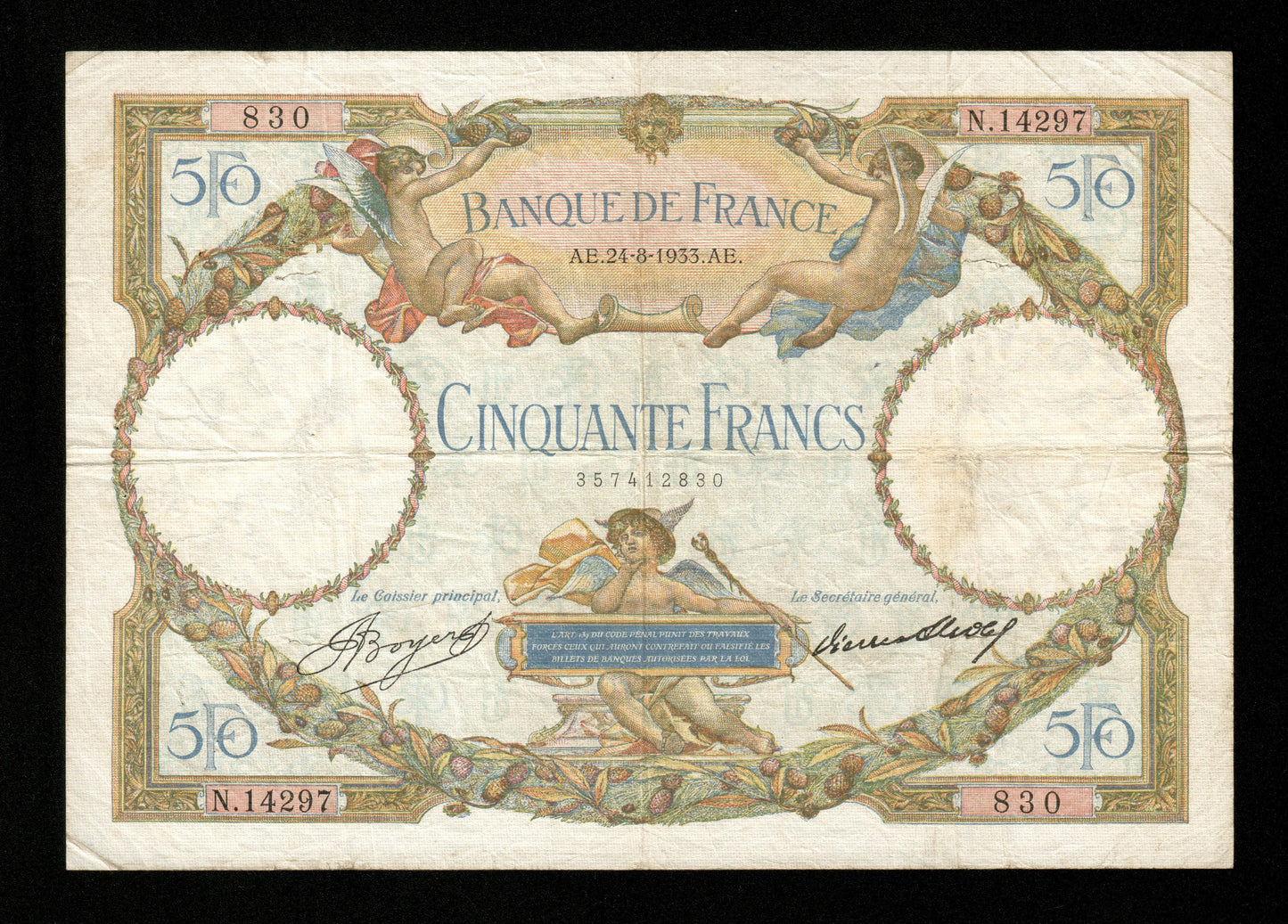 FRANCE - 50 Francs Merson 1933 F.16.04, P.80b TB / Fine