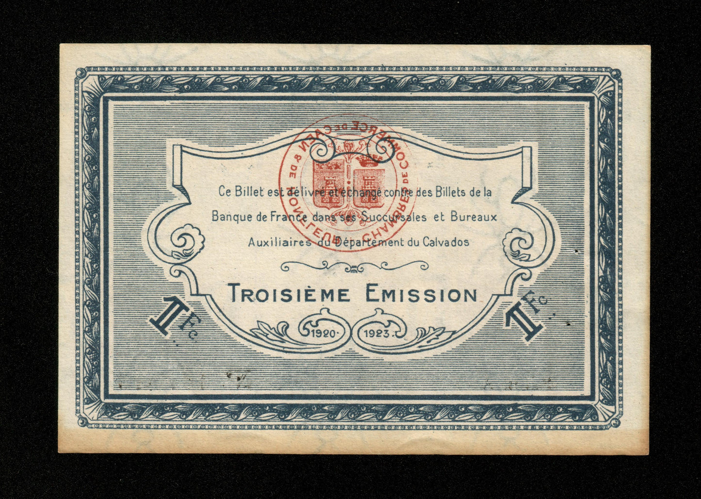 FRANCE - Chambres de Commerce de Caen et Honfleur 1 Franc 1915 1920 JP.34.18 SUP+ / XF+