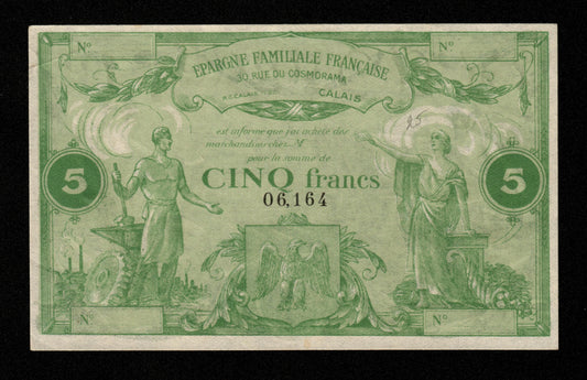 FRANCE - Épargne Familiale Française Calais 5 Francs ND SUP / XF