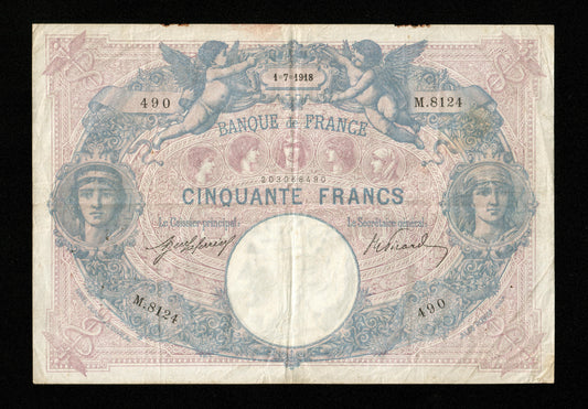 FRANCE - 50 Francs Bleu et Rose 1918 F.14.31, P.64e pr.TTB / VF-