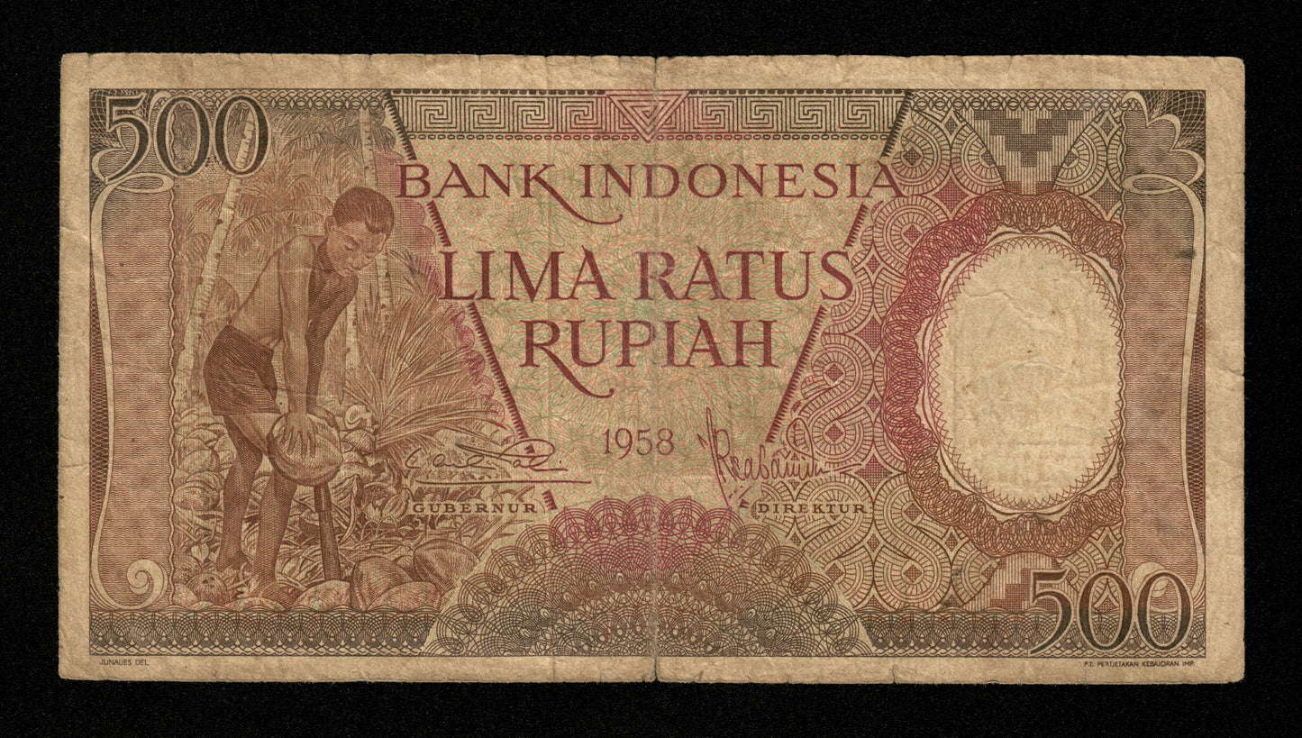 INDONÉSIE - INDONESIA - 500 Rupiah 1958 Pick 60 numéro radar pr.TB / Fine-