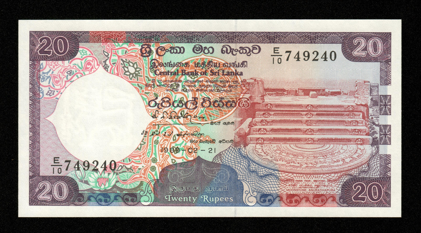 SRI LANKA - 20 Rupees 1989 Pick 97b NEUF / UNC