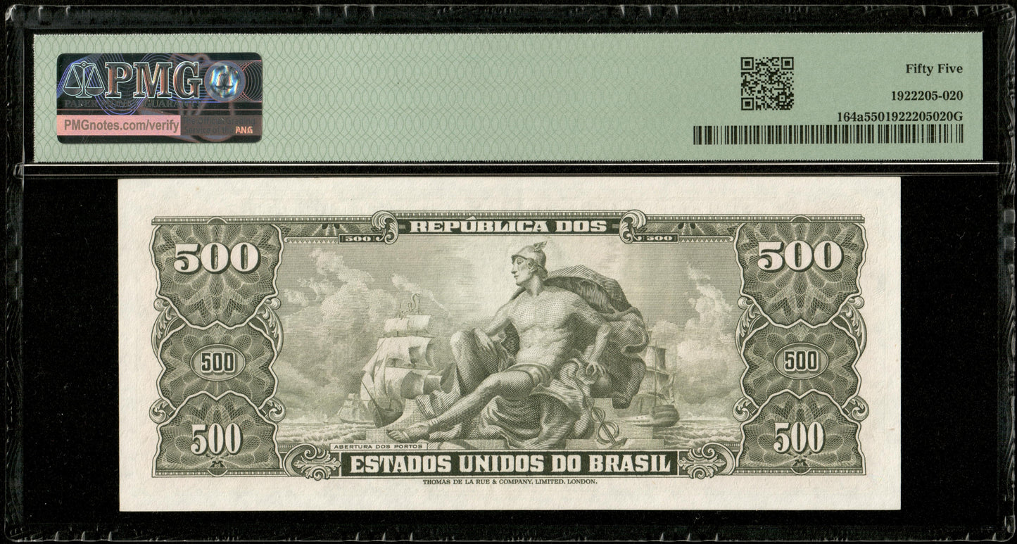 BRÉSIL - BRAZIL - 500 Cruzeiros (1955) Pick 164a PMG AU 55