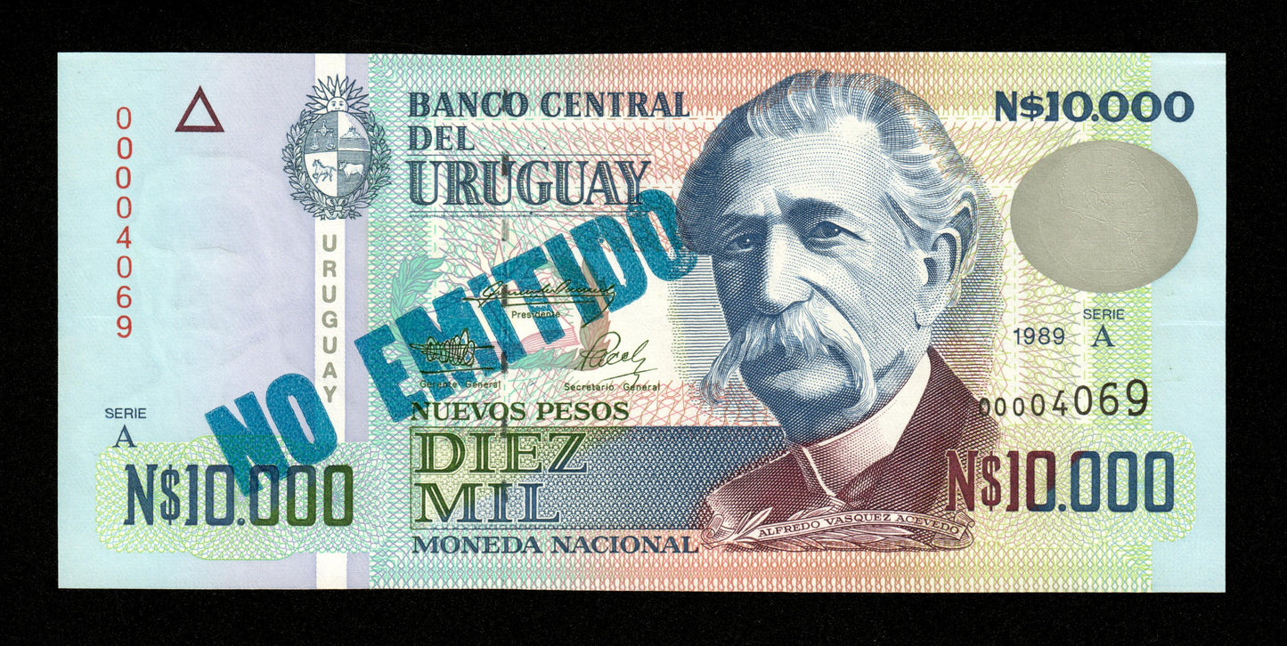 URUGUAY - 10000 Nuevos Pesos 1989 NO EMITIDO Pick 68B NEUF / UNC