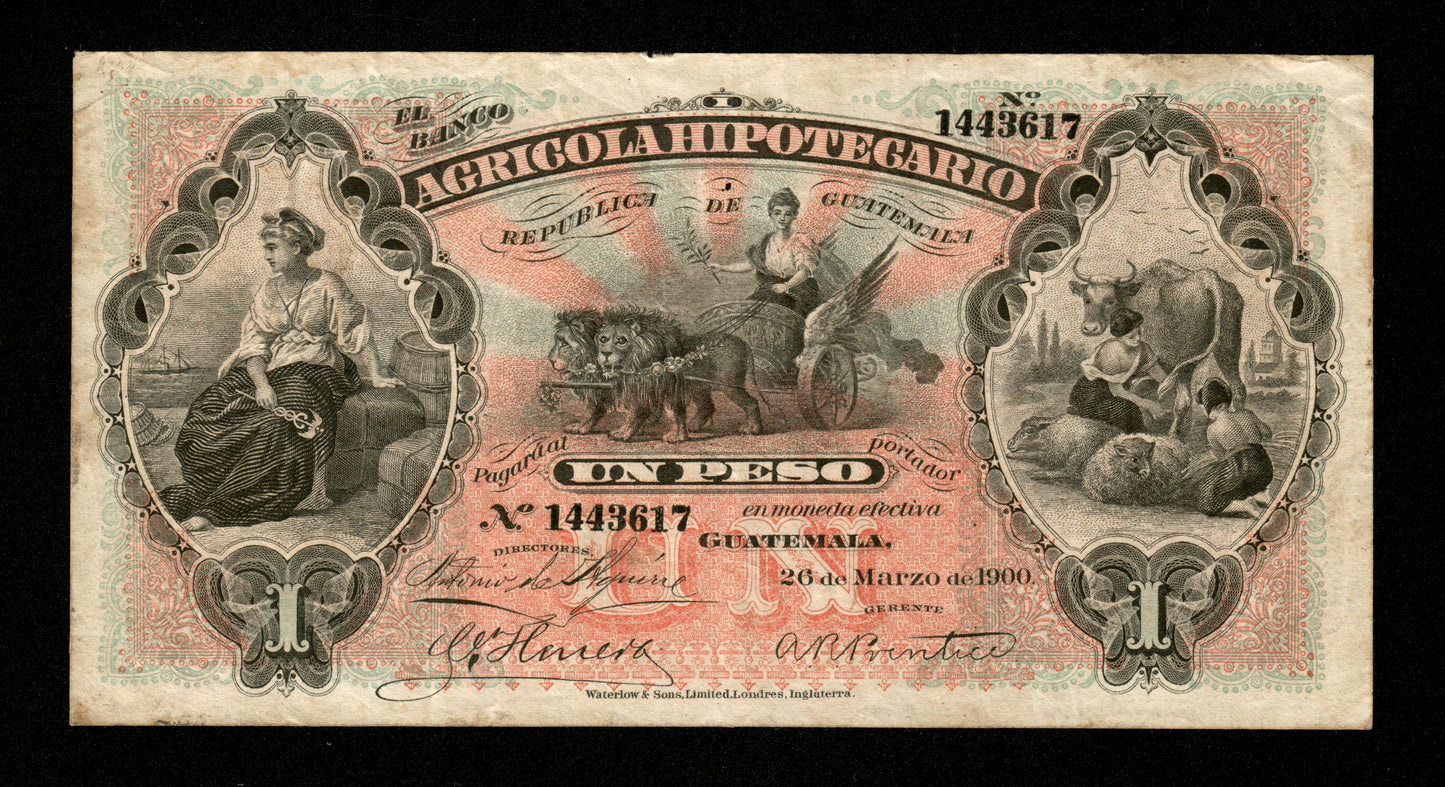 GUATEMALA - Banco Agrícola Hipotecario, 1 Peso 1900 Pick S101a TB / Fine