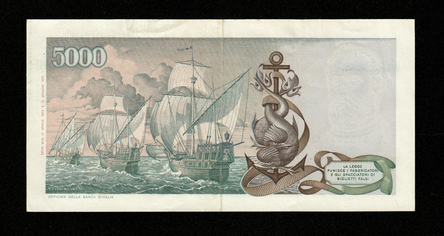 ITALIE - ITALY - 5000 Lire 1973 Pick 102b TTB+ / VF+