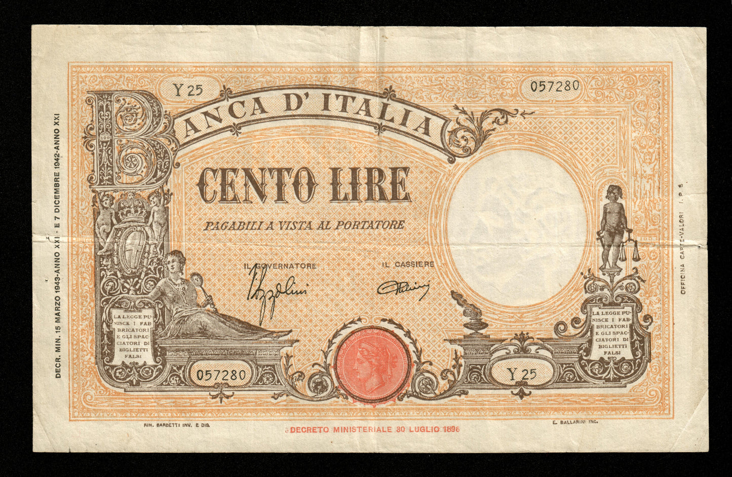 ITALIE - ITALY - 100 Lire 1943 Pick 59 TB / Fine