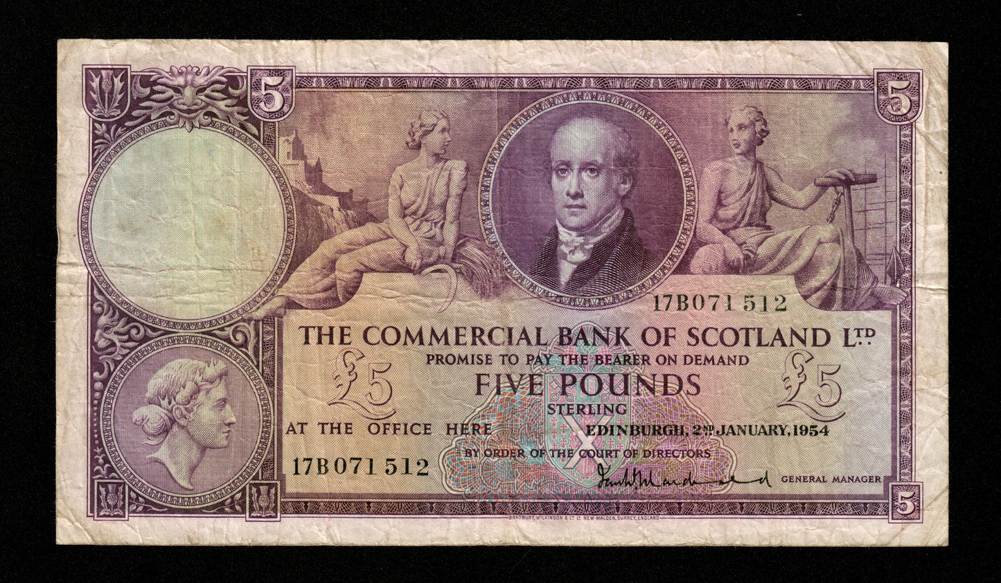 ÉCOSSE - Commercial Bank of Scotland, 5 Pounds 1954 Pick S333 TB / Fine