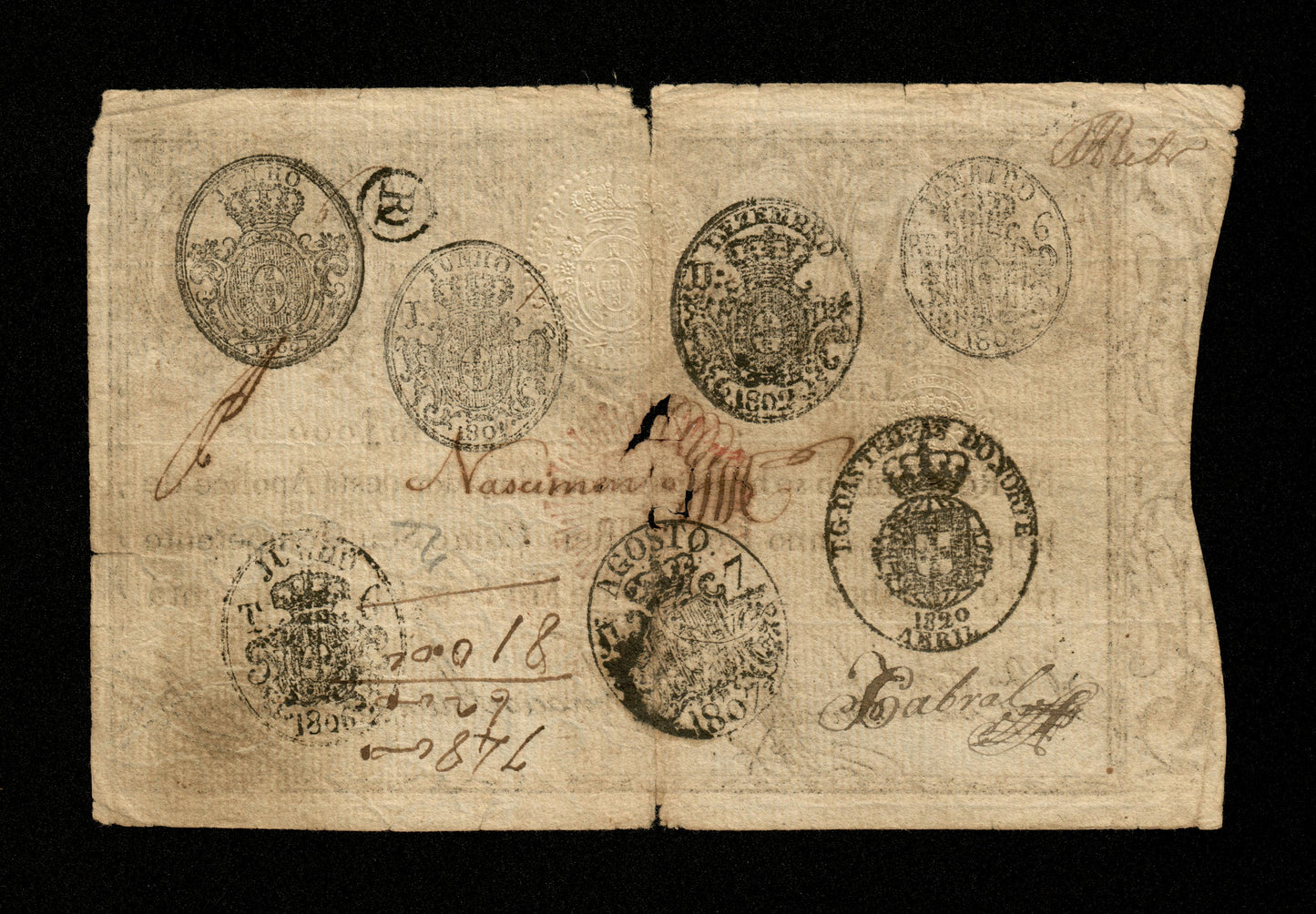 PORTUGAL - 10000 Reis 1799 (Red Seal D. MIGUEL I - 1828) Pick 41a B / Good