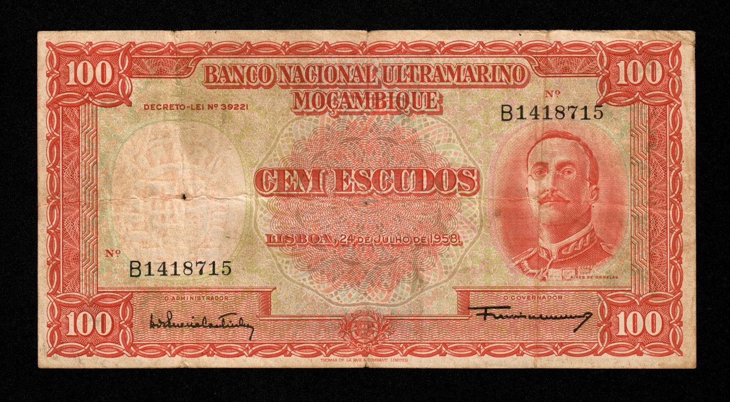 MOZAMBIQUE - 100 Escudos 1958 Pick 107 B / Good