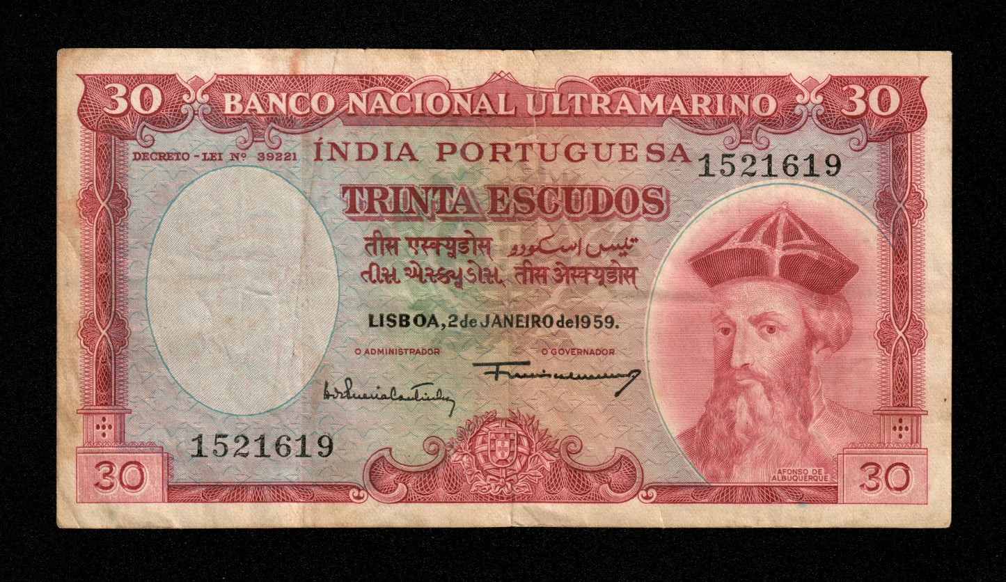 INDE PORTUGAISE - 30 Escudos 1959 Pick 41 TB / Fine