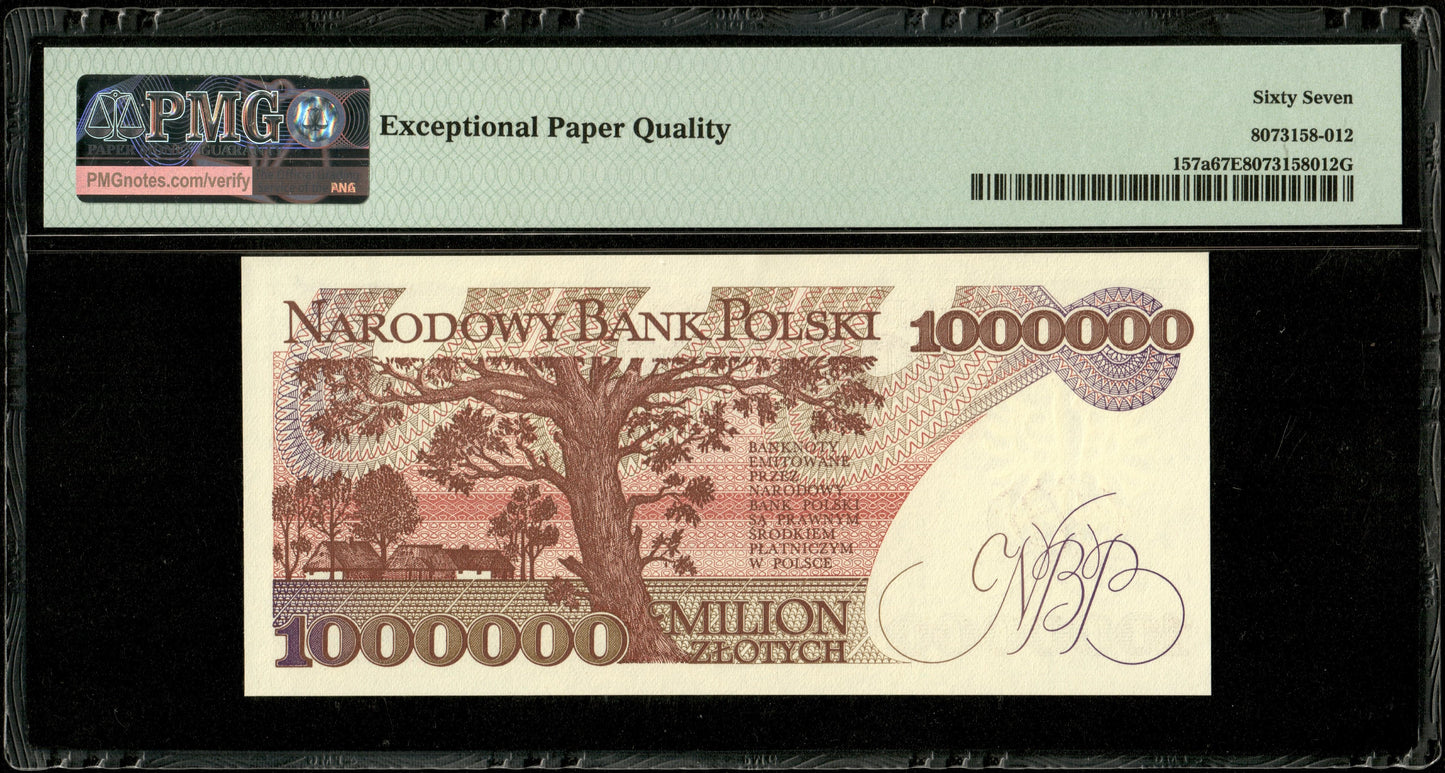 POLOGNE - 1000000 Zlotych 1991 Pick 157a NEUF / PMG Superb Gem Unc 67 EPQ
