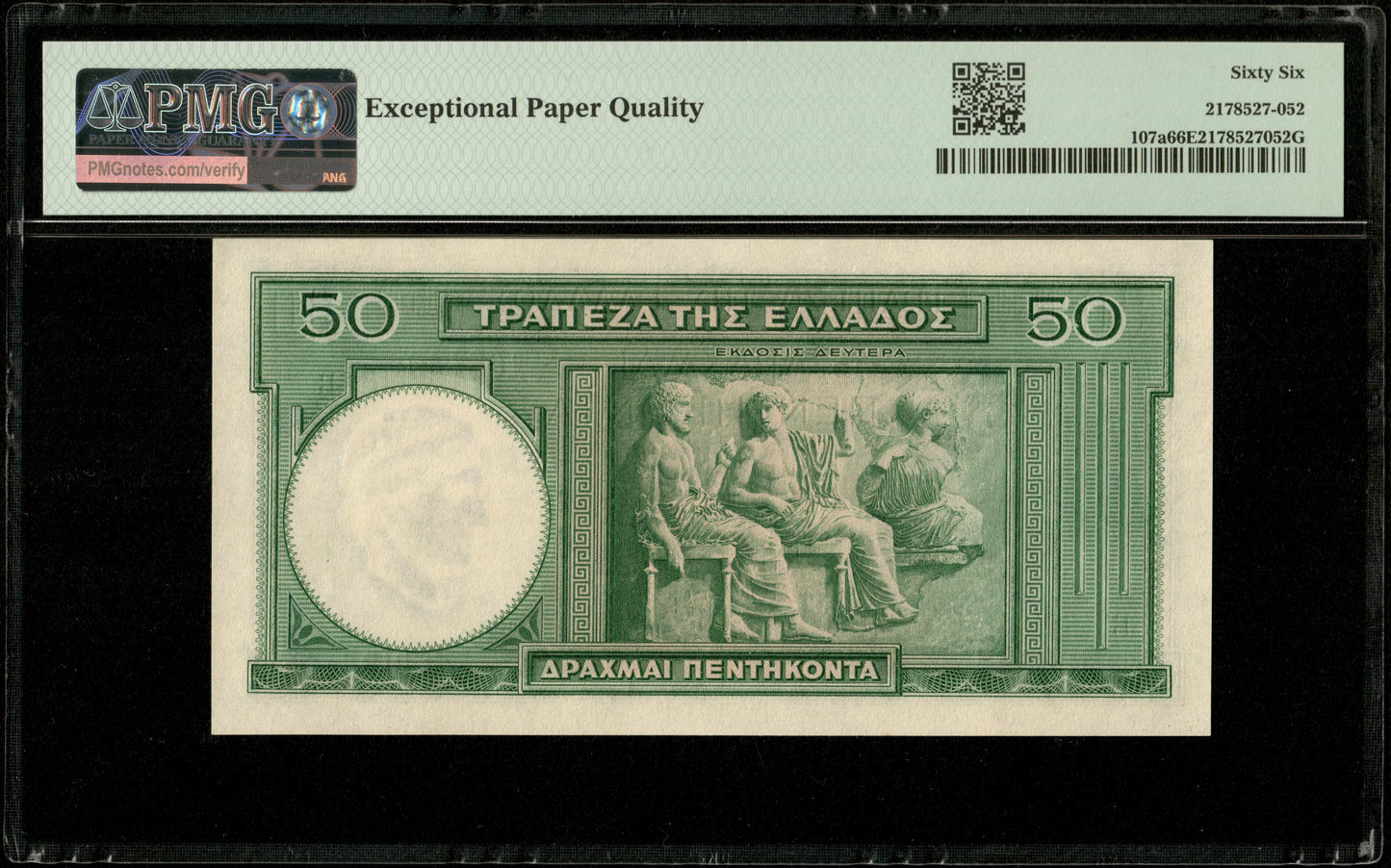 GRÈCE - 50 Drachmai 1939 Pick 107a NEUF / PMG Gem Unc 66 EPQ