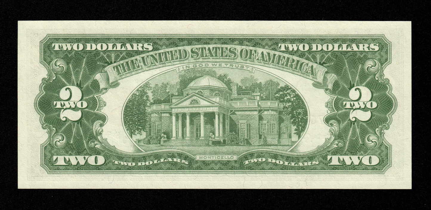 ÉTATS UNIS D'AMÉRIQUE - 2 Dollars $2 1963 Pick 382b FR1514 NEUF Sceau rouge. Legal Tender. Series 1963-A. Fowler