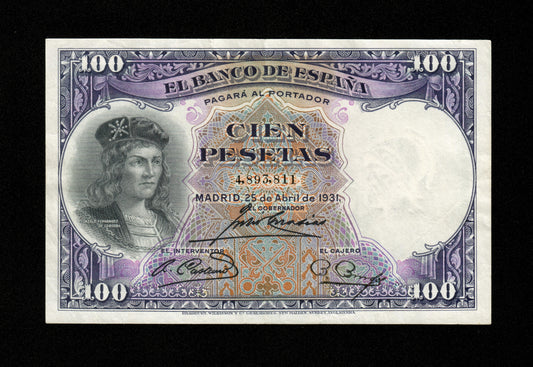 ESPAGNE - 100 Pesetas 1931 Pick 83 TTB / VF