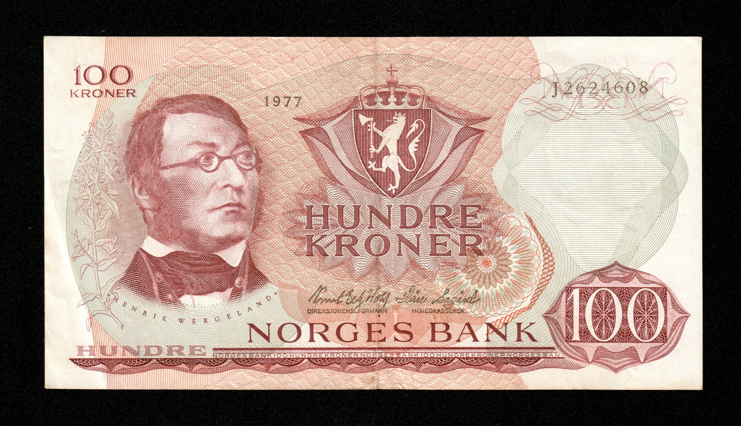 NORVÈGE - 100 Kroner 1977 Pick 38h TTB / VF