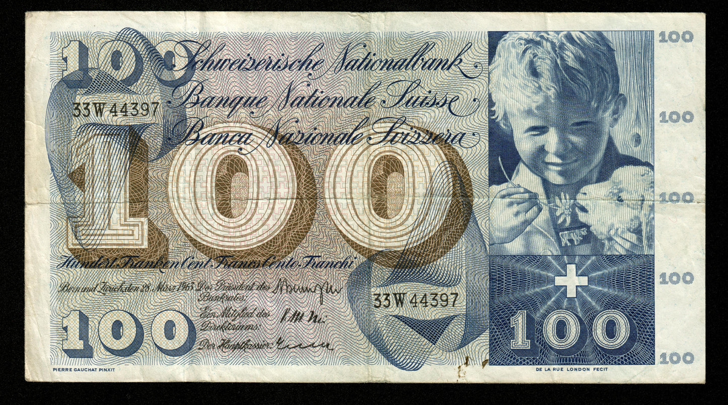 SUISSE - SWITZERLAND - 100 Francs 1963 Pick 49e TB / Fine