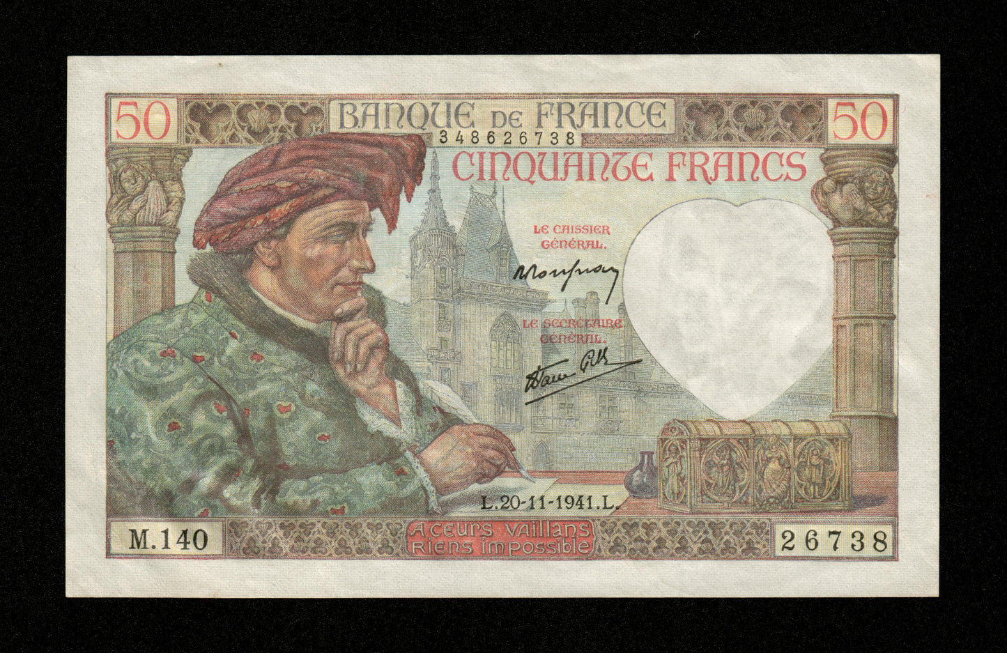 FRANCE - 50 Francs Jacques Coeur 1941 F.19.16 Pick 93 TTB+ / VF+