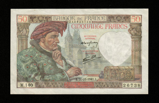 FRANCE - 50 Francs Jacques Coeur 1941 F.19.16 Pick 93 TTB+ / VF+