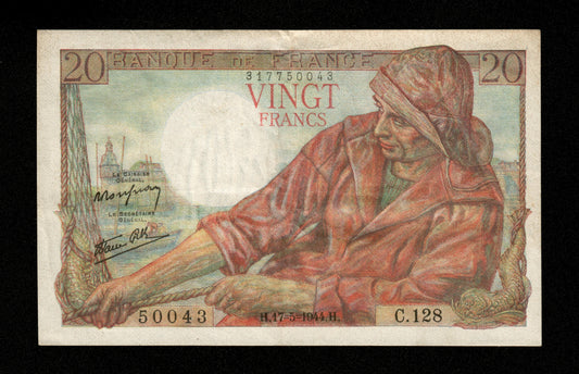 FRANCE - 20 Francs Pécheur 1944 F.13.09 Pick 100a TTB / VF