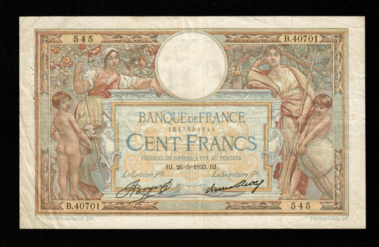 FRANCE - 100 Francs Merson Grands Cartouches 1933 F.24.12a Pick 78c TB / Fine