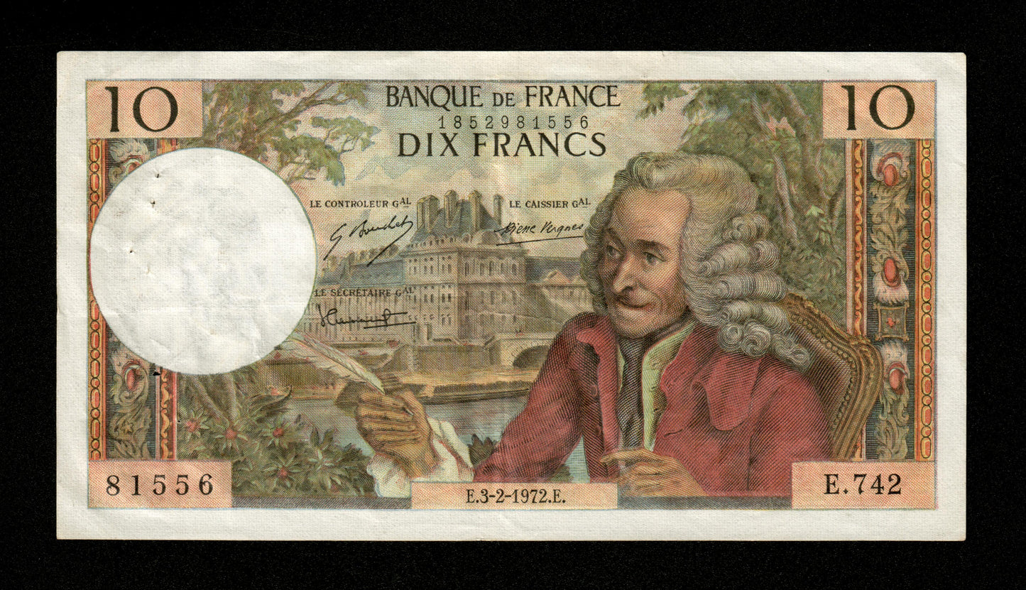 FRANCE - 10 Francs Voltaire 1972 F.62.54 Pick 147d TTB / VF