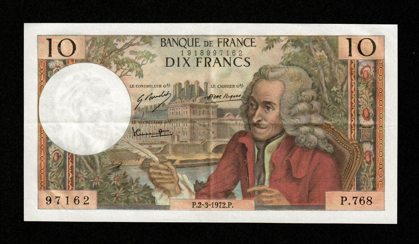 FRANCE - 10 Francs Voltaire 1972 F.62.55 Pick 147d SUP / XF