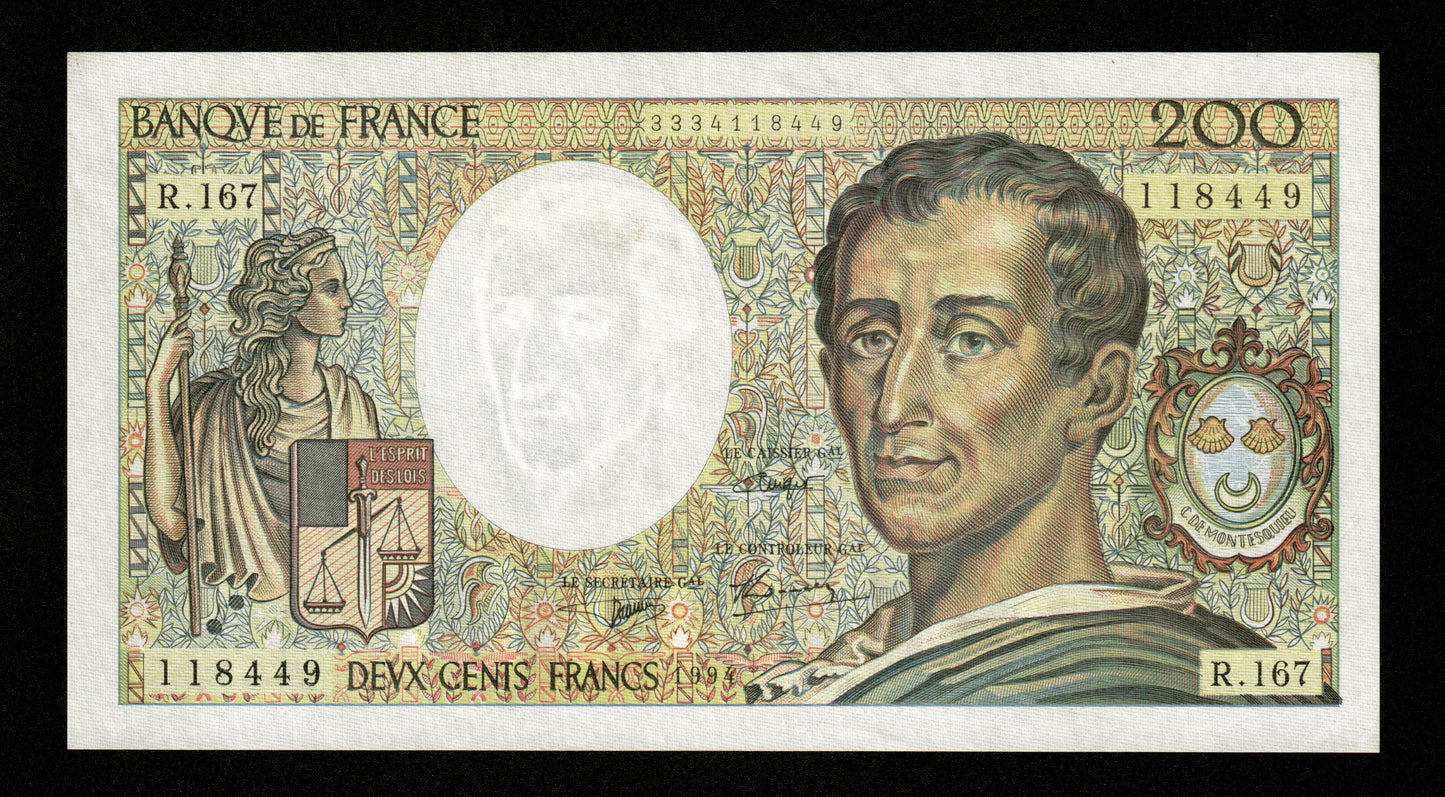 FRANCE - 200 Francs Montesquieu Modifié 1994 R.167 F.70/2.01 Pick 155f SUP / XF