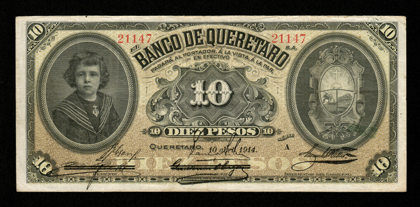 MEXIQUE - Banco de Querétaro 10 Pesos 1914 Pick S391b TTB / VF
