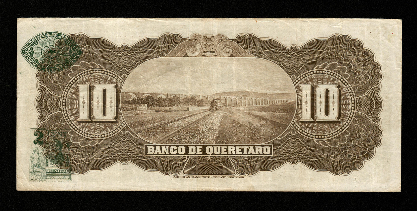 MEXIQUE - Banco de Querétaro 10 Pesos 1914 Pick S391b TTB / VF