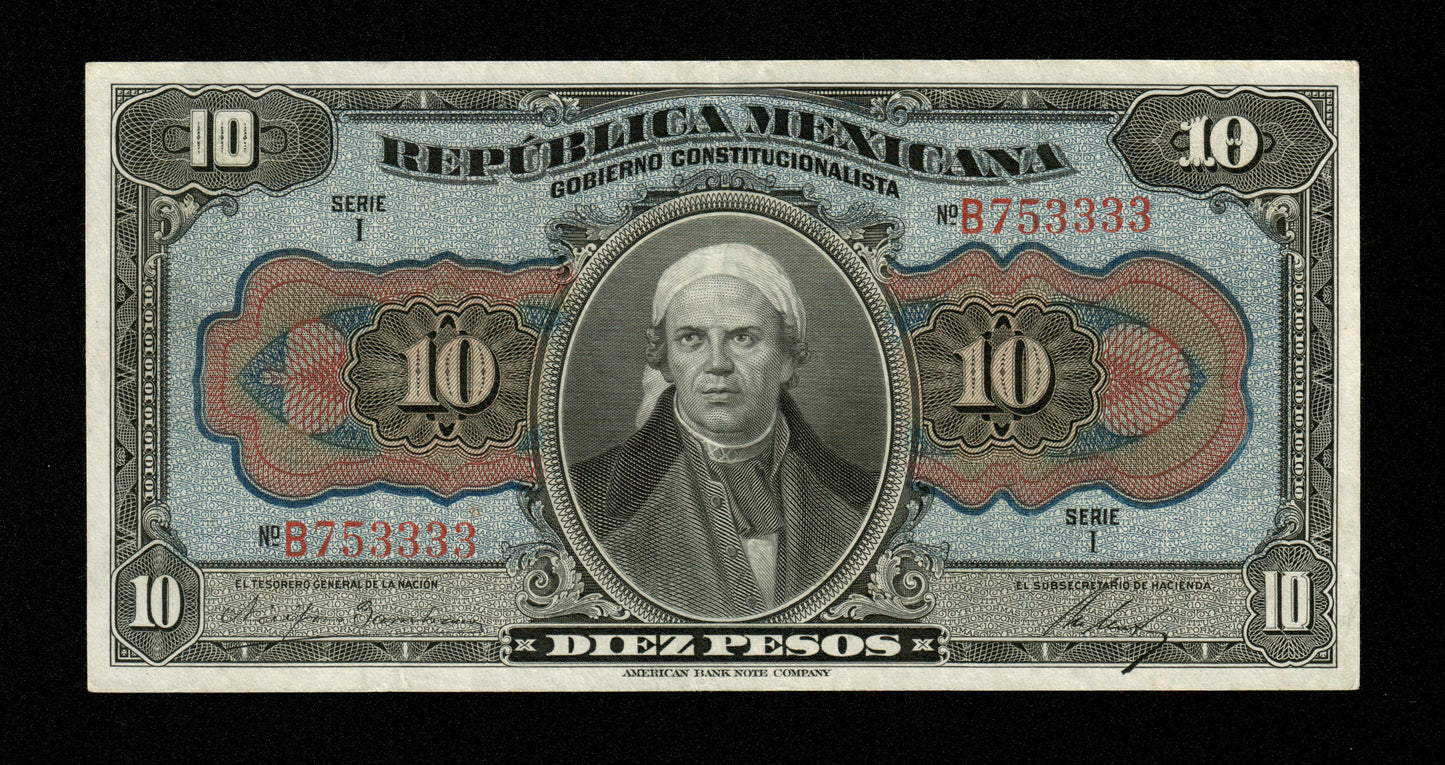 MEXIQUE - Revolutionary, República Mexicana 10 Pesos 1915 Pick S686a SUP / XF