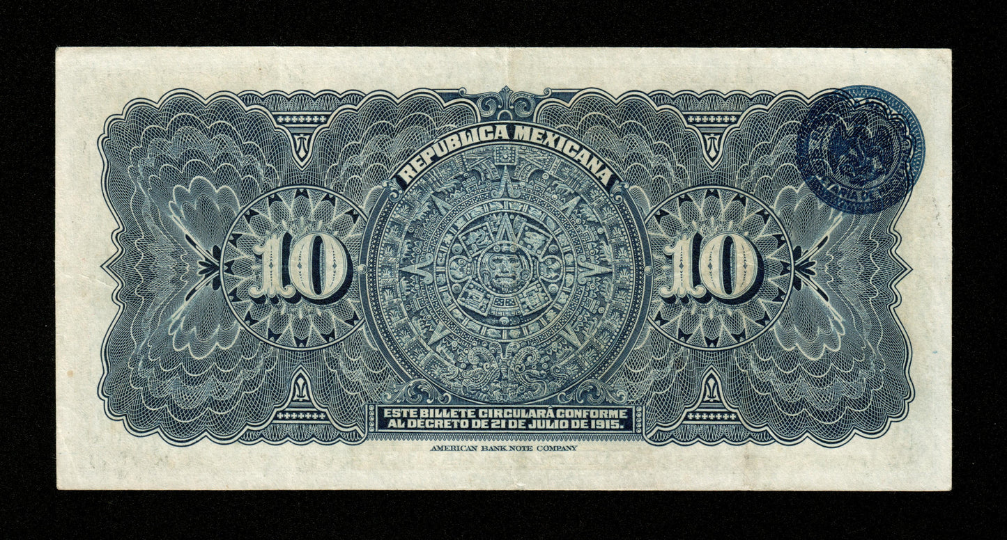 MEXIQUE - Revolutionary, República Mexicana 10 Pesos 1915 Pick S686a SUP / XF