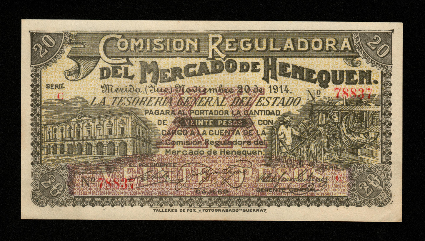 MEXIQUE - Revolutionary, Comision Reguladora del Mercado de Henequen, 20 Pesos 1914 Pick S1124a pr.NEUF / UNC-