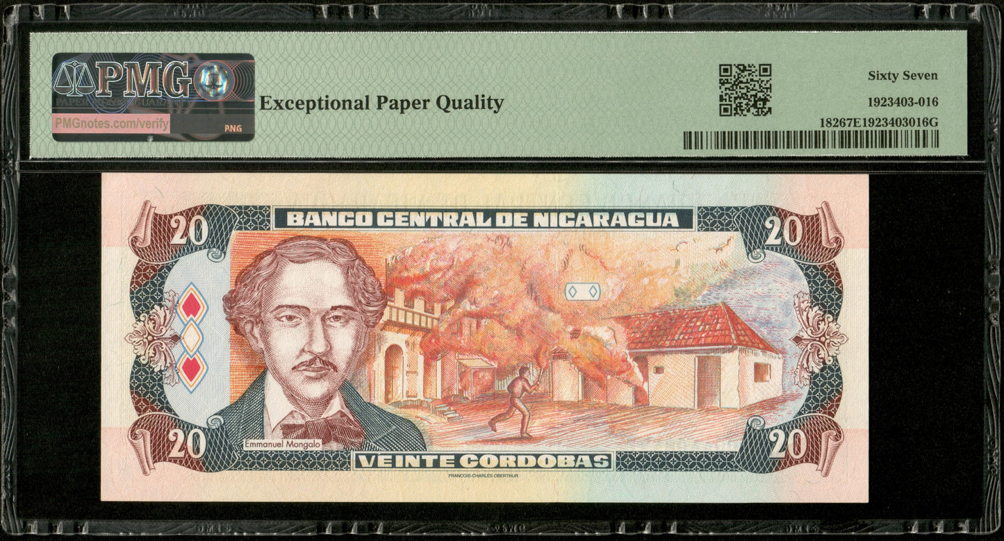 NICARAGUA - 20 Cordobas 1995 Pick 182 NEUF / PMG Superb Gem Unc 67 EPQ