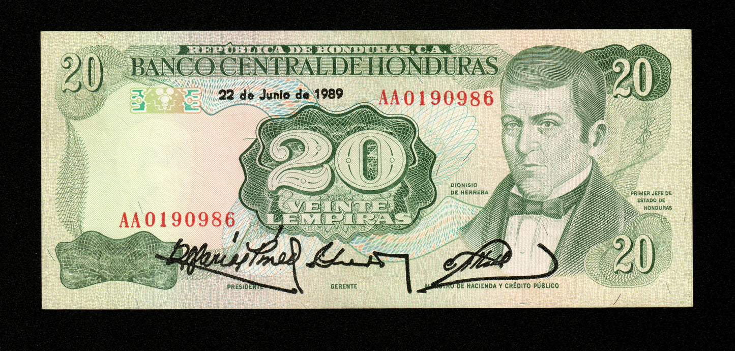 HONDURAS - 20 Lempiras 1989 Pick 65c pr.SPL / AU-