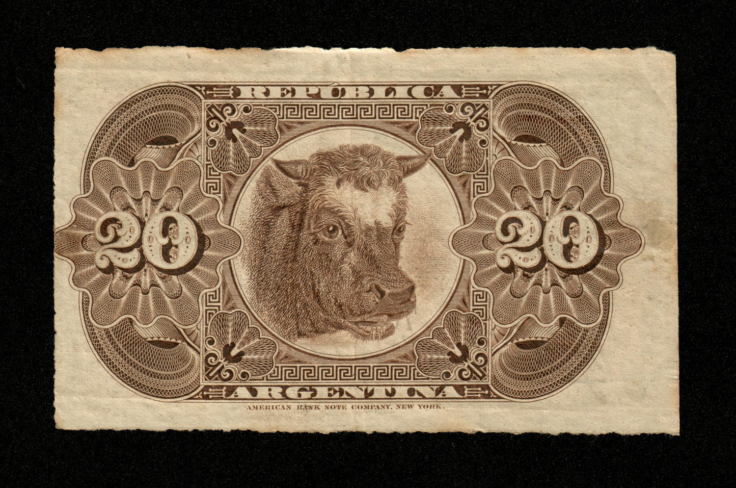ARGENTINE - Republic, 20 Centavos 1883 1884 Pick 7a Roca & Casares pr.SUP / XF-