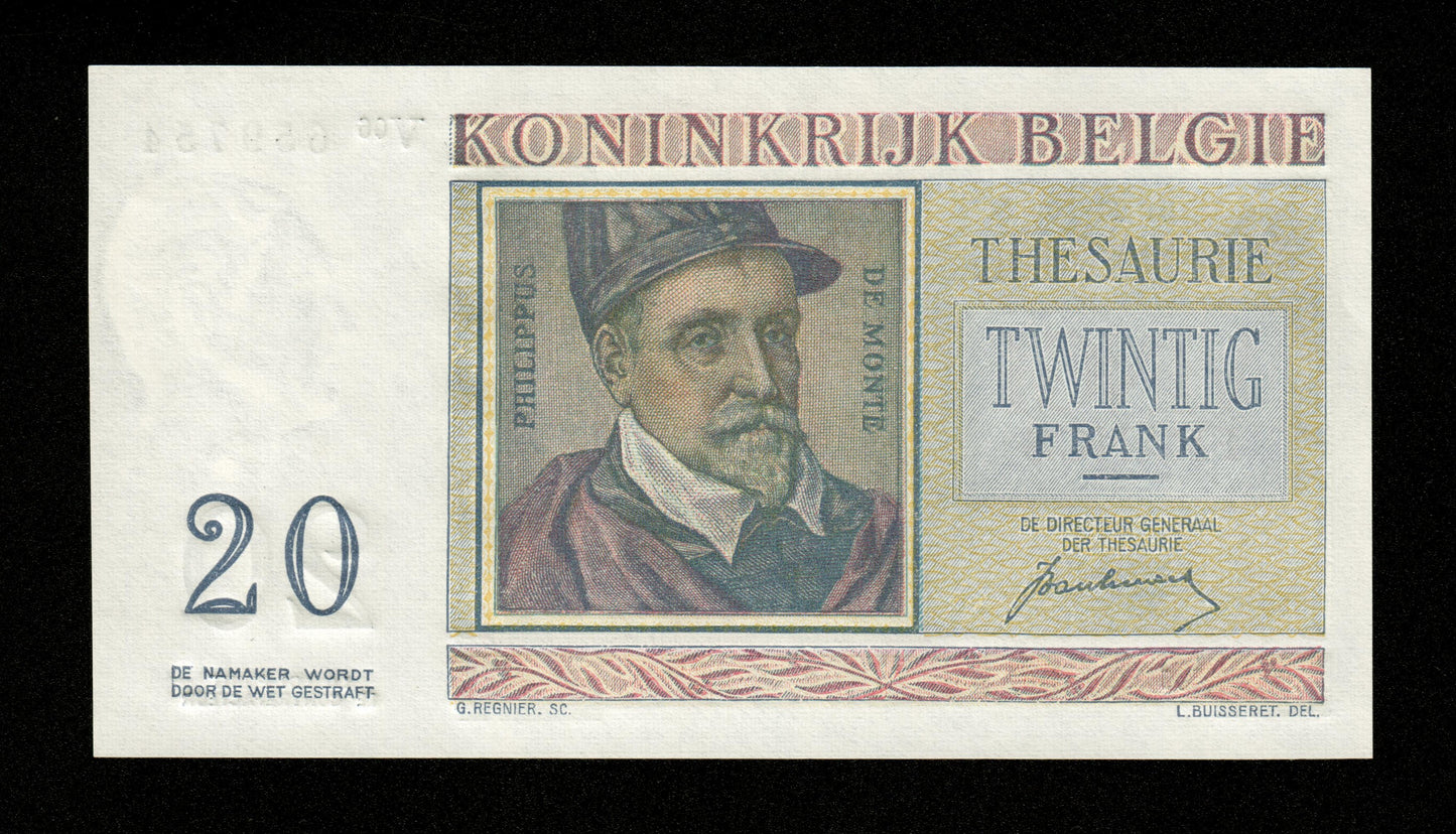 BELGIQUE - Trésorerie, 20 Francs 1950 Pick 132a van Heurck NEUF / UNC